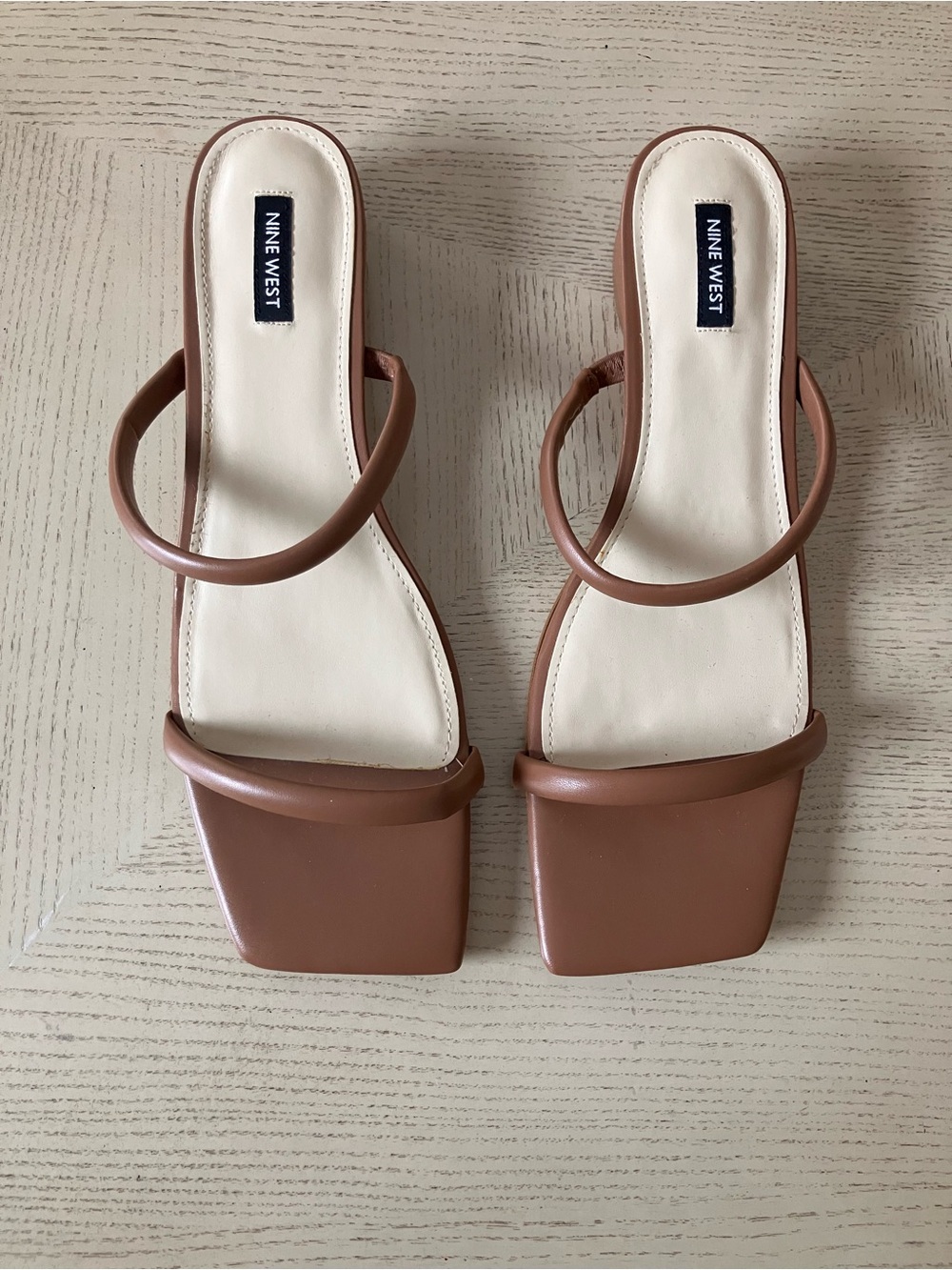 Nine West Tan Squared -Toe Double-Strap Slide Mules
